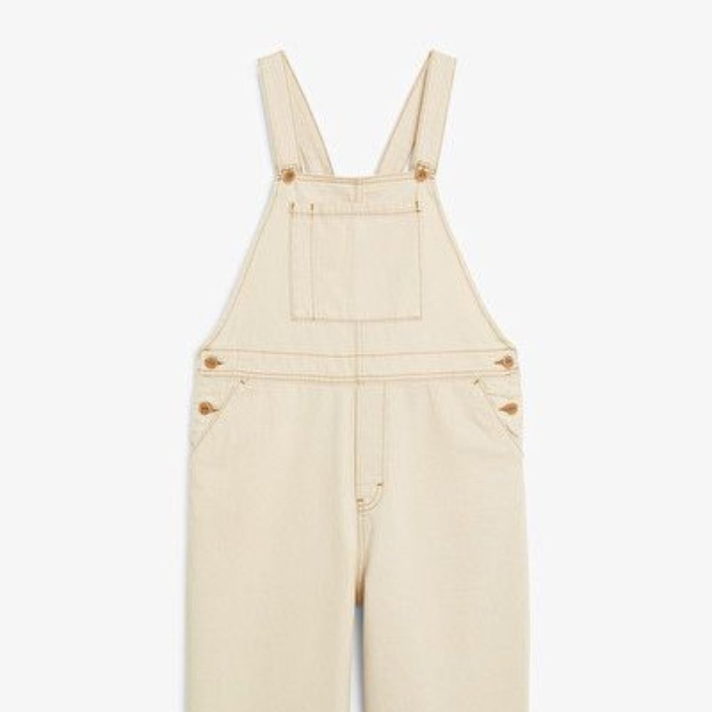 Monki Off-White Denim Cropped Overalls / Dungarees